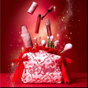 P. Louise Makeup Bow Bag Set. Pink & Red Makeup Bag with makeup. SOLD OUT ONLINE